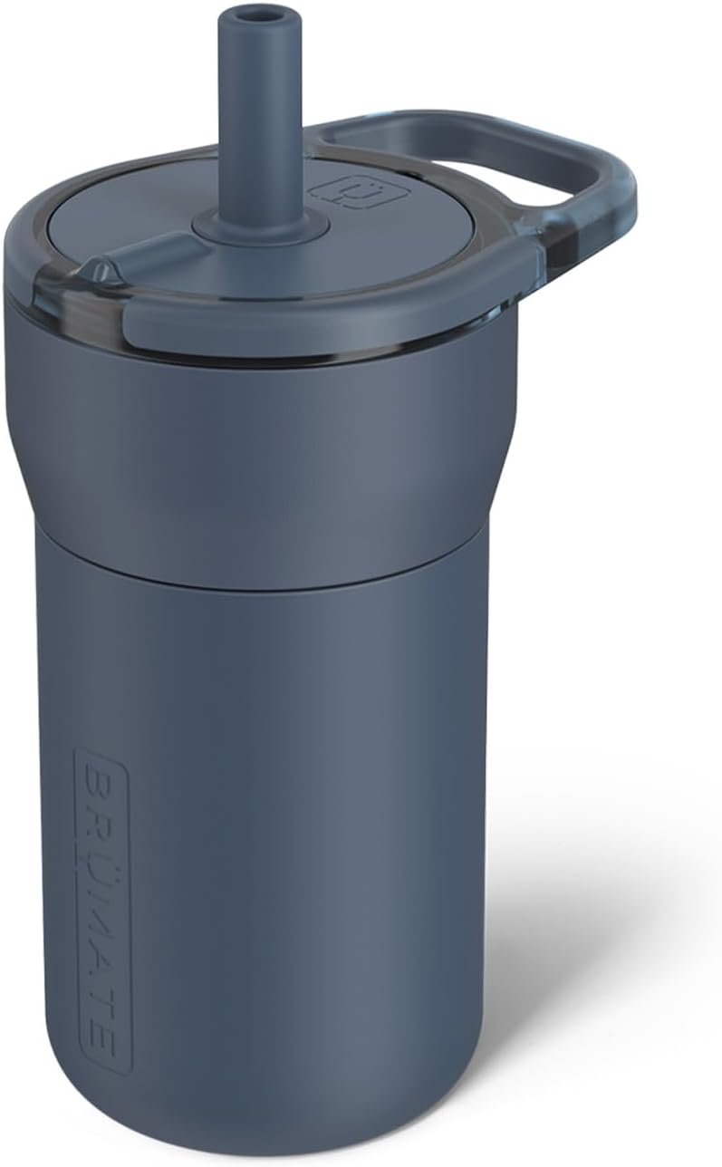 BrÃ¼Mate Leap 12oz 100% Leakproof Kids Tumbler with Handle and Silicone Soft Straw | Drop Resistant Silicone Sleeve | For Kids 4+ | Insulated Stainless Steel | Cup Holder Friendly | (Nightfall Blue) - Image 1